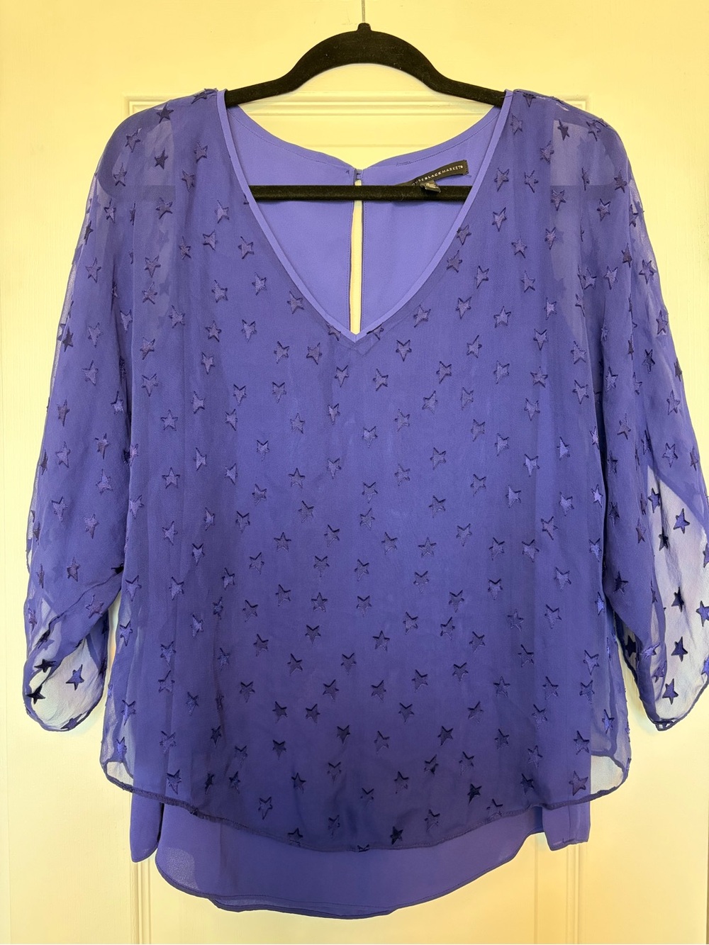 White House Black Market Royal Blue Star Embroidered Dolman Blouse S